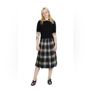 Vintage Wool Plaid Tartan Pleated Midi Skirt Size S-M